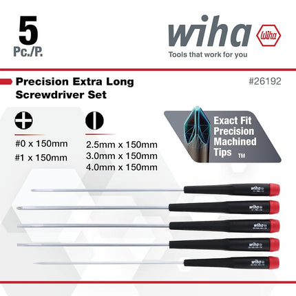 Wiha 26192 Slotted and Phillips Screwdriver Set, 5 Piece