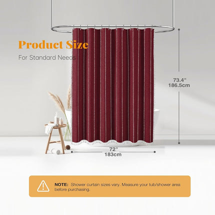 BTTN Burgundy Cream Boho Farmhouse Linen Heavy Duty Shower Curtain, 72x72