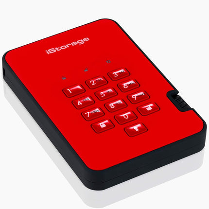 iStorage diskAshur2 HDD 1TB Red - Secure portable hard drive - Password protected - Dust & water resistant - Hardware Encryption