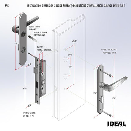 Ideal Security MSMB Straight Mortise Lock Set with Lever Handle for Storm Doors and Screen Doors, Replacement Handle for AluminArt Storm Doors, Matte Black