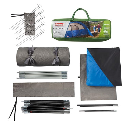 Coleman Montana 8P Family Tent with Waterproof Rainfly & Expandable Carry Bag Spacious Tent Fits 3 Queen Airbeds Sets Up in 15 Minutes