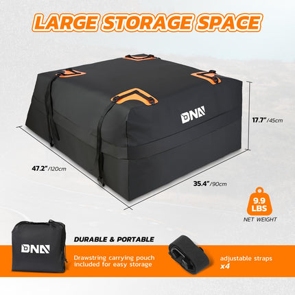 DNA MOTORING PVC Heavy Duty Water Proof Car Roof Bag with Electrically Welded Seam, 4 Reinforced Fix Starps, Universal Fit Compatible with All Vehicle with Roof Rails or Cross Bars, TOOLS-00422