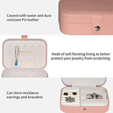 Smileshe Joyero, Estuche Pequeño Portátil de Viaje de Cuero PU, Caja Organizadora de Almacenamiento de 2 Capas para Anillos, Pendientes, Collares, Pulseras