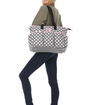 Disney Unisex Baby Cudlie Diaper Tote Moms | Large Spacious Travel Boy and Girl | 17-inch Multi-Functional Bag, Minnie Mouse Polka Dot Print