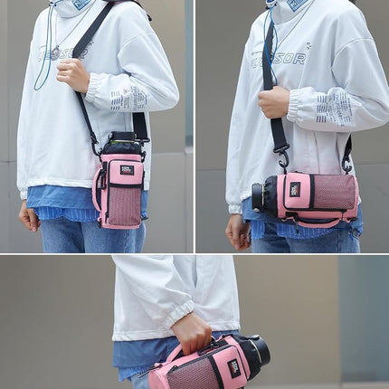 KEMIMOTO Water Bottle Holder Bag, Water Bottle Carrier with Adjustable Shoulder Strap, Water Bottle Pouch Holder for Hiking, Camping, Fishing, Compatible with YETI 32 oz, 40 oz, 64 oz, Pink, 40 oz