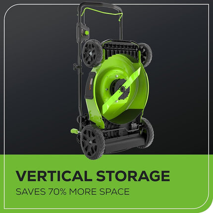 Greenworks 80V 21� Brushless (Push) Cordless Electric Lawn Mower + (500 CFM) Axial Leaf Blower + 13� String Trimmer (75+ Compatible Tools), (2) 2.0Ah Batteries and 30 Minute Rapid Charger