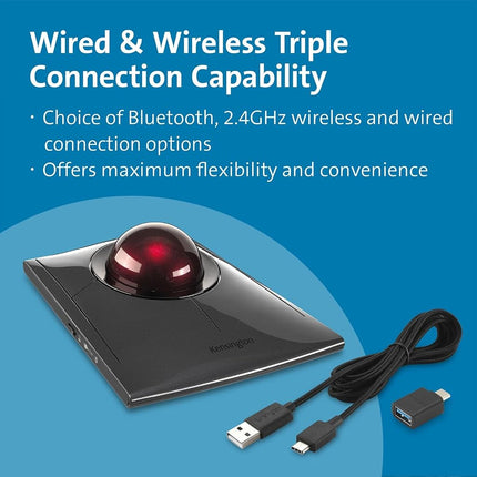 Kensington SlimBlade Pro Bluetooth Wireless Rechargable Ergonomic Trackball Mouse for Windows and macOS, Ambidextrous Design and Optical Tracking (K72080WW)