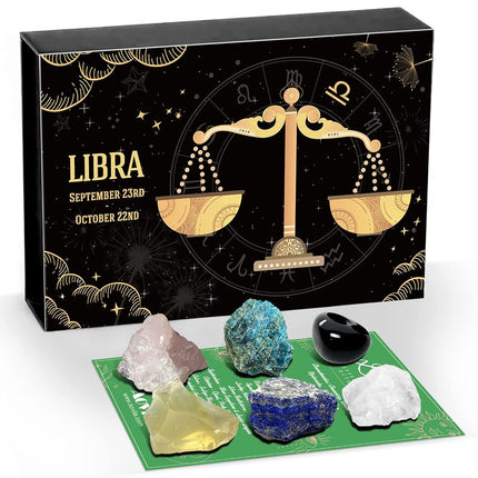 Libra Crystals Gift Set, Libra Zodiac Signs Healing Crystals Birthstones with Horoscope Box Set Libra Astrology Crystals Healing Stones Gifts