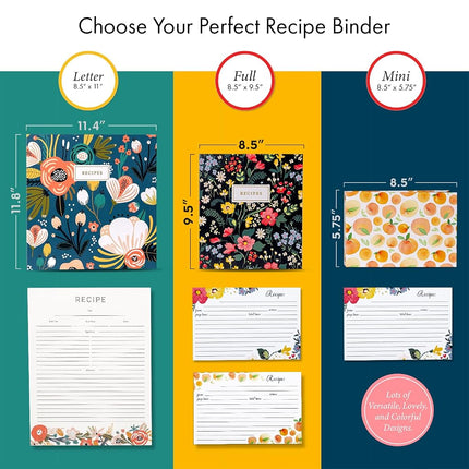 Jot & Mark 3 Ring Recipe Binder 8.5" x 11" | Full-Page with Clear Protective Sleeves and Color Printing Paper for Family Recipes (8.5"x11" Recipe Binder, Kitchen Toolkit)