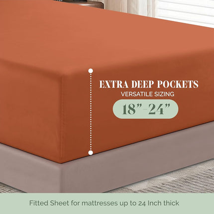 Elegant Comfort 1500 Premium Hotel Quality 18-24 Inches Deep - Extra Deep Pocket Single Fitted Sheet for High Mattress, Luxury and Softest, Smart Pocket - Wrinkle Free, California King, Coral
