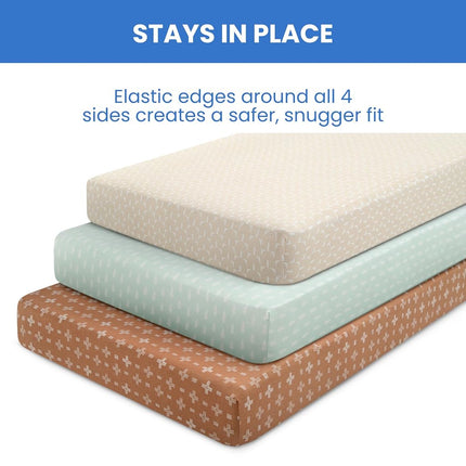 Delta Children Fitted Crib Sheets for Girls and Boys - 100% Organic Cotton Crib Sheet for Standard Crib and Toddler Mattresses - 28x52 Inch - GOTS Certified (Pack of 3), Neutral Boho