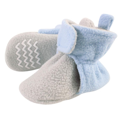 Hudson Baby Unisex-Child Cozy Fleece Booties Slipper Sock, Light Blue Light Gray, 0-6 Months