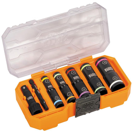Klein Tools 65619 KNECT Flip-10 Metric Impact Socket Set, Deep Sockets, 5 Color-Coded Flip Sockets, 10 Metric Socket Sizes, 1/4 and 3/8-Inch Adapters, MODbox Case