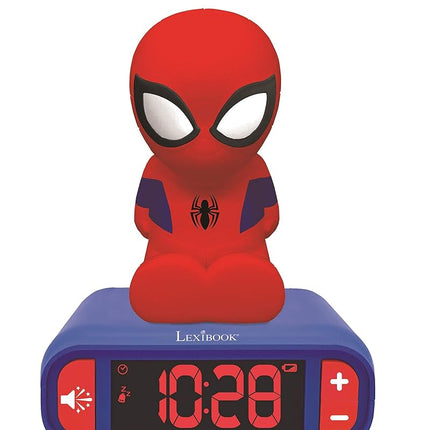 LEXIBOOK - Marvel Spider-Man Digital Alarm Clock with Night Light Snooze and Marvel Spider Man Superheroes Sound Effects - Boys Clock - Luminous Spiderman, Blue - RL800SP