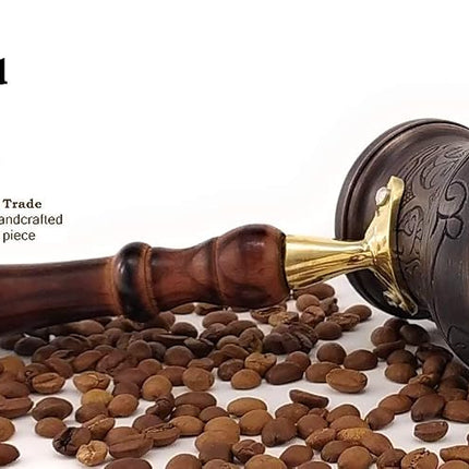 PCA Series (Small-6fl.oz) - Thickest Solid Engraved Antique Copper Turkish Greek Arabic Coffee Pot Heavy Duty with Wooden Handle Stovetop Coffee Maker Jazzve Cezve Ibrik Briki