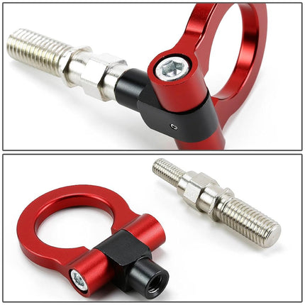 DNA THK-JDM-RD Red Aluminum Front/Rear Japanese Car Trailer Tow Hook Ring Kit - M18 x 2.5