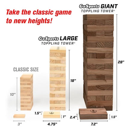 GoSports Giant Wooden Toppling Tower - Stacks Up to 5 ft - Tropical Hardwood