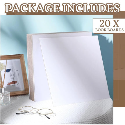 20 Pcs Book Board, Binders Board Chipboard Designer Bookboard Kraft Heavy Duty Chipboard Sheets Bookbinding Supplies for Book Binding Cover (White, 12 x 12 Inch 80PT)