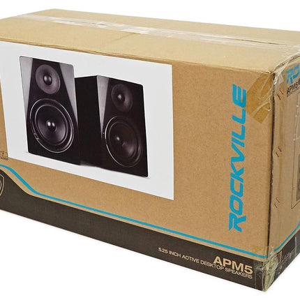 Rockville APM5B Par de altavoces de monitoreo de estudio USB activos/autoamplificados de 2 vías y 250 W de 5.25", negro