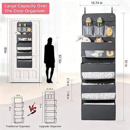 Organizador colgante Jay-Chi para puerta - Almacenamiento con 7 bolsillos grandes para armario, baño, cuarto de bebé, organizador con ventana de perspectiva, soporte de pared para ropa, juguetes, artículos diversos (gris)
