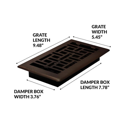Decor Grates AJH408-RB Oriental Floor Register, 4" W x 8" H, Rubbed Bronze Finish