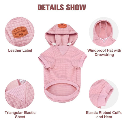 BEAUTYZOO Large Dog Hoodie Sweater with Pockets, Dog Clothes for Small Medium Dogs Boy Girl, Waffle-Like Laminated Cotton Pet Coats with Hat and Leash Hole, Pink 3XL