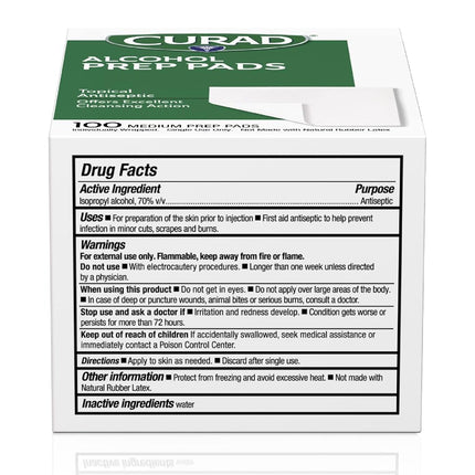 Tampons imbibés d'alcool Curad, lingettes antiseptiques, 400 unités, tampons stériles de taille moyenne, emballés individuellement - Idéal pour la préparation cutanée avant injection