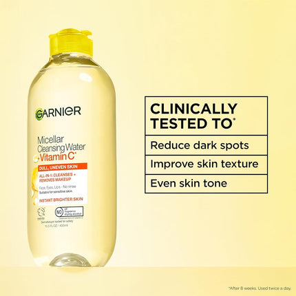 Garnier SkinActive Micellar Water with Vitamin C, Facial Cleanser & Makeup Remover, 13.5 Fl Oz (400mL), 1 Count (Packaging May Vary)