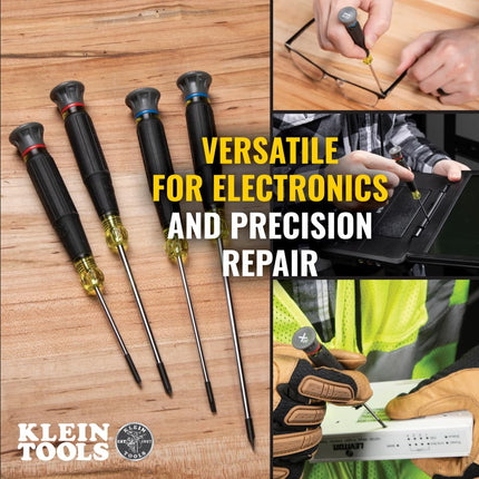Klein Tools 85615 Mini Precision Screwdriver Set, 4-Piece Phillips and Slotted Set, Ideal for Electronics, Small Appliances, Terminal Blocks