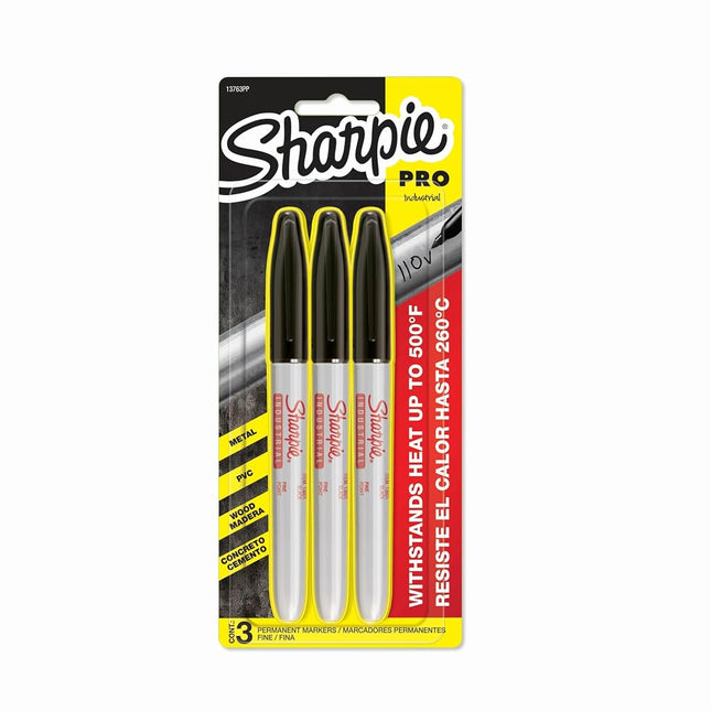 2 Pack Sharpie 13763PP Industrial Fine Point Permanent Marker, Withstand Up To 500F, Designed for Industrial and Laboratory Users, Black Color, 1 Blister with 3 Markers