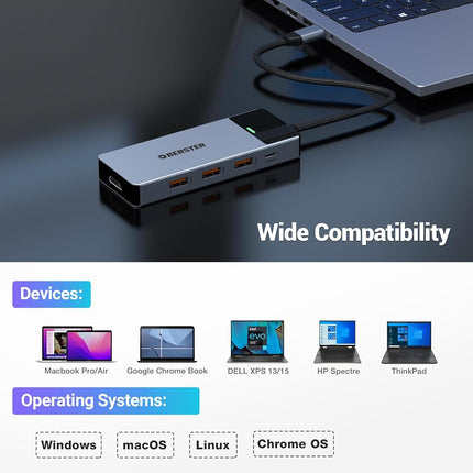 Hub C USB, OBERSTER 5 in 1 USB C Hub with 4K HDMI Output, 3 USB 3.2 with Transfer speeds up to 10Gbps, 100W PD, Adapter USB C for Mac Pro/Air Dell and Other Type C Device