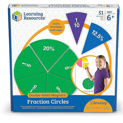 Learning Resources Double-Sided Magnetic Fraction Circles, Sticks to Whiteboard and Chalkboard, Teacher Math Classroom accessories Ages 6+