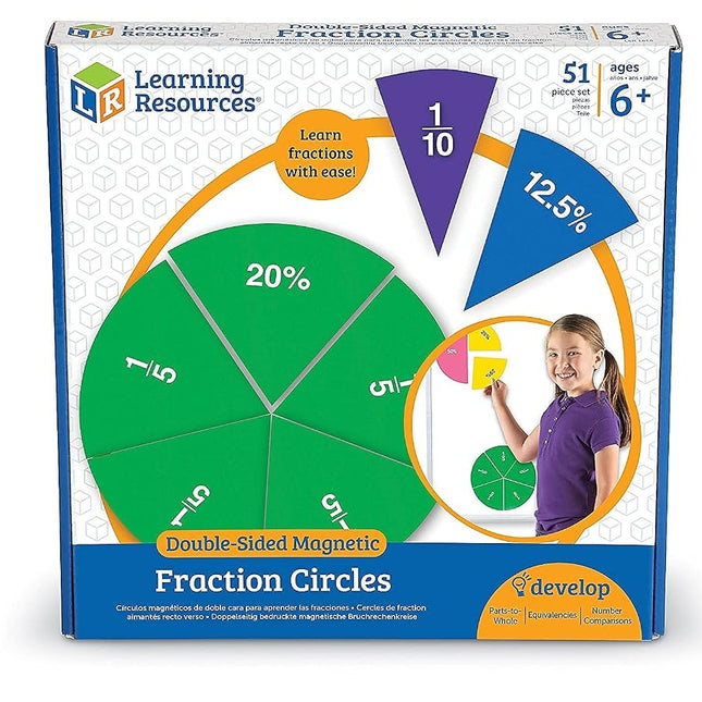 Learning Resources Double-Sided Magnetic Fraction Circles, Sticks to Whiteboard and Chalkboard, Teacher Math Classroom accessories Ages 6+