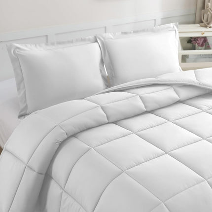 Elegant Comfort 3-Piece Box Stitched Down Alternative Comforter with Shams - Ultra Soft for All Season Duvet Insert with Corner Tabs, Plush Cozy 3PC Comforter Set, Twin, White