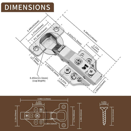 20 Pack Full Overlay Soft Close Cabinet Hinges 105° Frameless 3 Way Adjustable Soft Close Hinges for Cabinet Doors Kitchen Cabinet Door Hinges with Screws