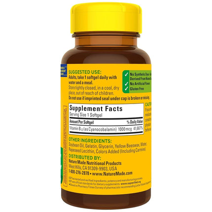 Vitamin B12 1000 mcg Softgels, 90 Count for Metabolic Health