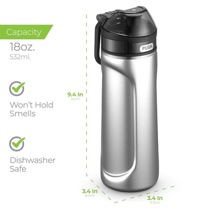 SipX™ Triple-Insulated Stainless Steel Water Bottle - 18oz. With Straw Lid, BPA-Free Reusable Insulated Water Bottle Keeps Cold For 12 Hours, Metal Water Bottle Made Of Sustainable Material For Hiking