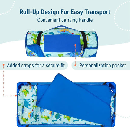 Wildkin Quilted Kids Nap Mat – Soft Microfiber with Pillow & Elastic Straps for School & Travel - Heroes