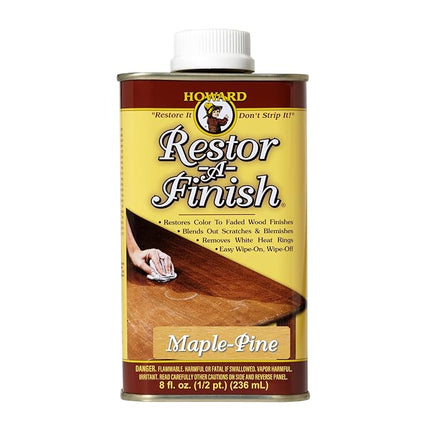 Howard Restor-A-Finish Wood Restorer and Scratch Remover for Furniture, Surface Repair Polish Revives Faded Finishes for Light Brown Tones, Maple Pine, 236ml