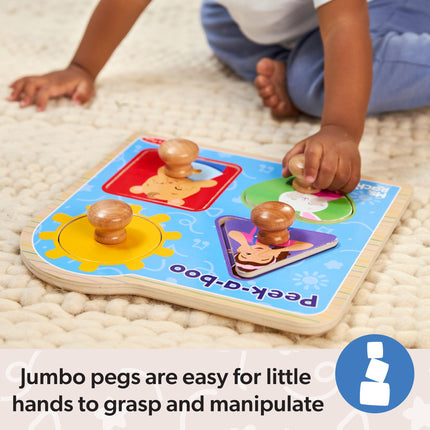 Melissa & Doug Ms. Rachel Wooden Peek-a-Boo Jumbo Peg Puzzle | Learning Toy for Kids | Age 1+ - FSC Certified