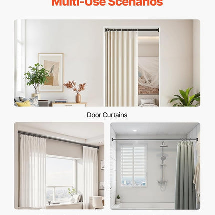 VEVOR Shower Curtain Rod, 28-76 Inches, 1 Inch Diameter, Adjustable Spring Tension Stainless Steel Telescoping Rod with Holders, No Drilling Non-Slip for Bathroom, Closet, Window, Room Divider, Black
