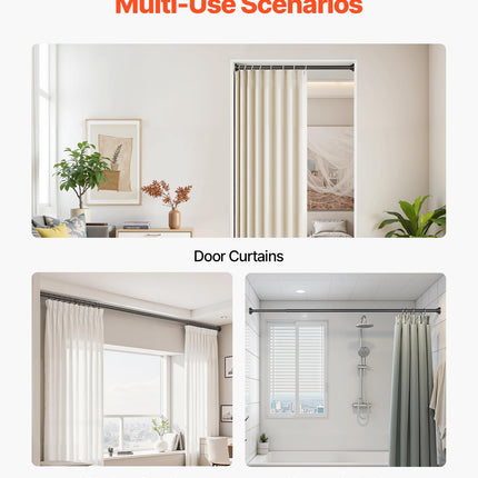 VEVOR Shower Curtain Rod, 28-76 Inches, 1 Inch Diameter, Adjustable Spring Tension Stainless Steel Telescoping Rod with Holders, No Drilling Non-Slip for Bathroom, Closet, Window, Room Divider, Black