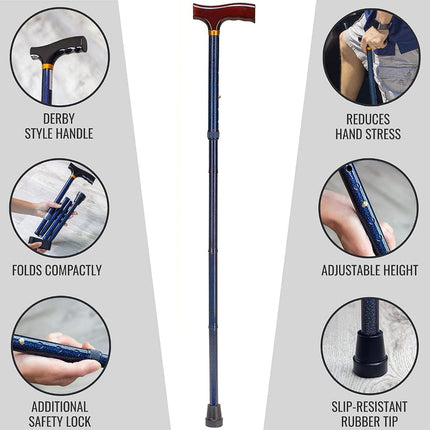 Duro-Med Designer Folding Walking Cane, Adjustable Walking Cane, Blue Ice