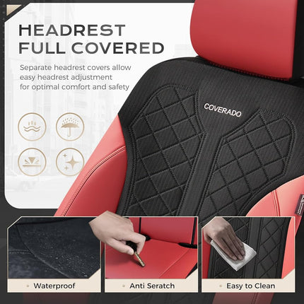 Coverado Seat Covers Full Set, Waterproof Car Seat Covers, PU Leather & Breathable Mesh Seat Protectors, 5-Piece Automotive Seat Covers, Universal Fit for SUVs, Trucks, Sedans