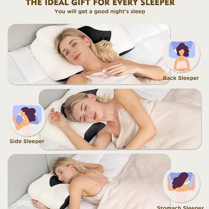 Osteo Cervical Pillow for Neck Pain Relief, Hollow Design Odorless Memory Foam Pillows with Cooling Case, Adjustable Orthopedic Bed Pillow for Sleeping, Support for Side Back Sleepers