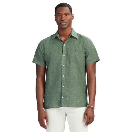 Camisa de manga corta con botones de lino IZOD para hombre, color Bosque Profundo, Talla S