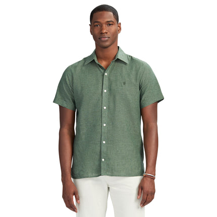 IZOD Men's Linen Button Down Short Sleeve Shirt, D