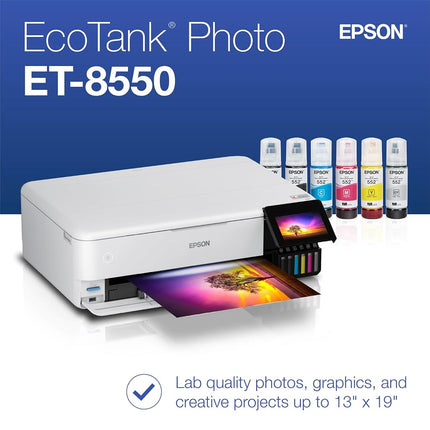 Epson EcoTank Photo ET-8550 Wireless Large Format All-in-One Super Tank Printer, Scanner, Copier, Ethernet and 4.3-Inch Colour Touch Screen