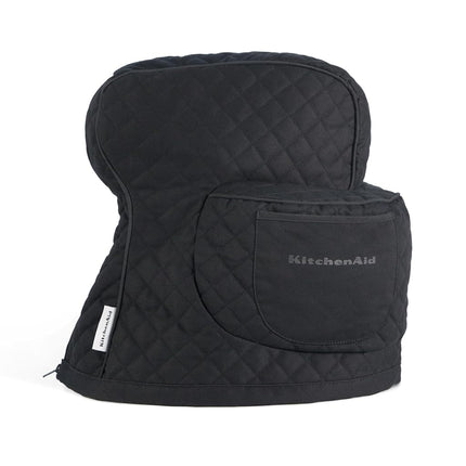 KITCHENAID Fitted Tilt-Head Solid Stand Mixer Cover with Storage Pocket, Quilted 100% Cotton, Matte Black, 14.4"x18"x10", NEW AND IMPROVED FIT