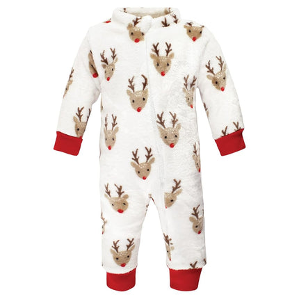 Hudson Baby baby-girls Plush Jumpsuits, Rudolph, 0-3 Months
